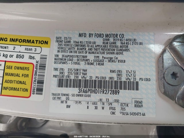 Продаж на аукціоні авто 2015 Ford Fusion Se, vin: 3FA6P0HD1FR272889, номер лоту: 44977108