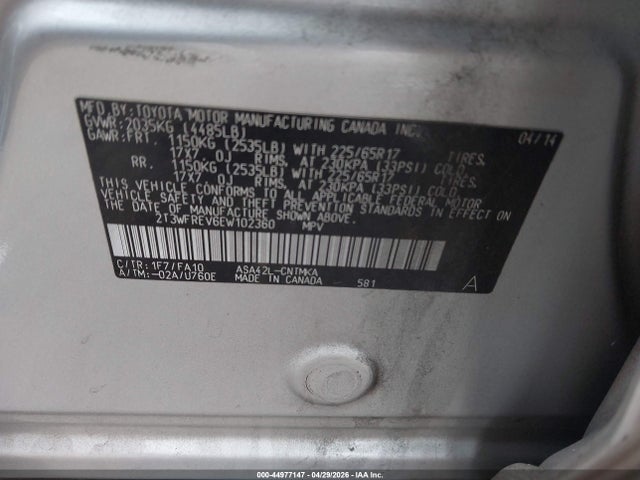 Aukcja sprzedaży 2014 Toyota Rav4 Xle, vin: 2T3WFREV6EW102360, numer aukcji: 44977147