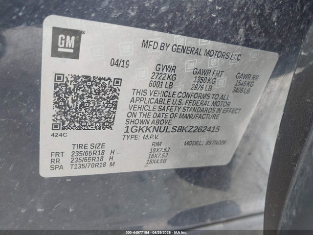 Продажа на аукционе авто 2019 Gmc Acadia Slt-1, vin: 1GKKNULS8KZ262415, номер лота: 44977154