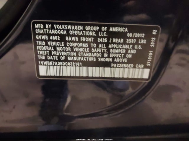 Продаж на аукціоні авто 2013 Volkswagen Passat 2.0l Tdi Se, vin: 1VWBN7A35DC032181, номер лоту: 44977162