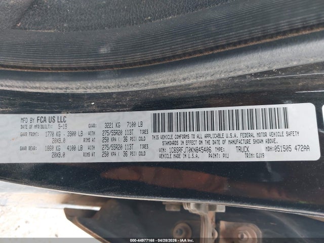 Продажа на аукционе авто 2019 Ram 1500 Laramie  4x4 5'7 Box, vin: 1C6SRFJT0KN845406, номер лота: 44977168