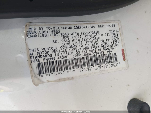 Aukcja sprzedaży 1999 Lexus Rx 300, vin: JT6HF10U0X0038663, numer aukcji: 44977185