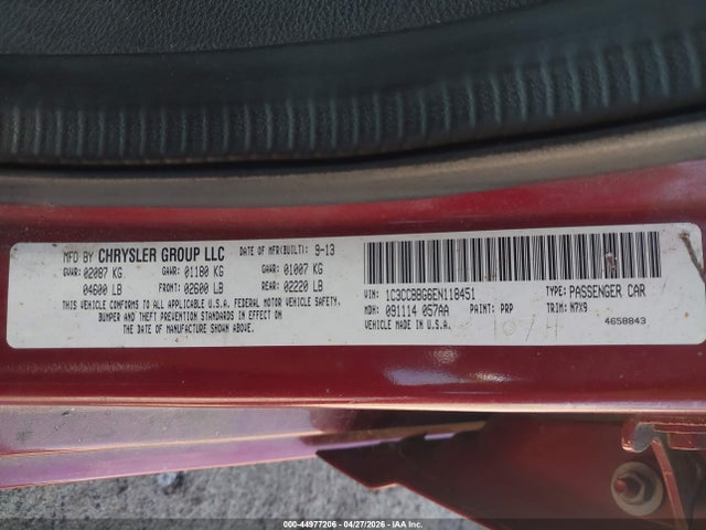 44977206 :رقم المزاد ، 1C3CCBBG6EN118451 vin ، 2014 Chrysler 200 Touring مزاد بيع