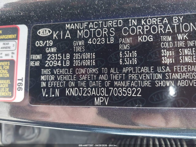 Aukcja sprzedaży 2020 Kia Soul S, vin: KNDJ23AU3L7035922, numer aukcji: 44977207