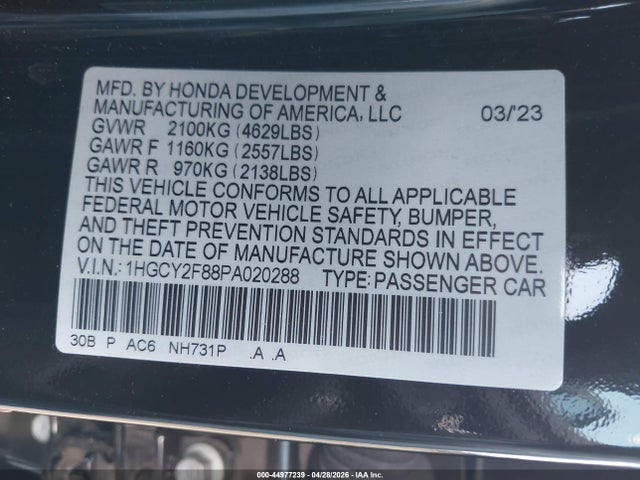 1HGCY2F88PA020288 Honda Accord Hybrid Touring