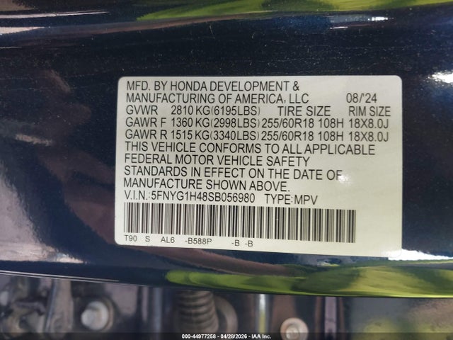 Honda Pilot Ex-l 2025 5FNYG1H48SB056980 Image 9