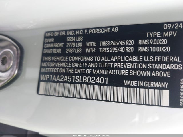 Aukcja sprzedaży 2025 Porsche Macan T, vin: WP1AA2A51SLB02401, numer aukcji: 44977262