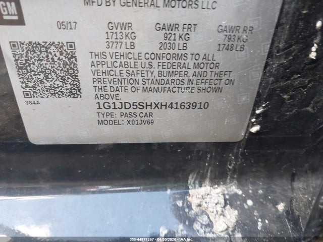44977267 :رقم المزاد ، 1G1JD5SHXH4163910 vin ، 2017 Chevrolet Sonic Lt Auto مزاد بيع