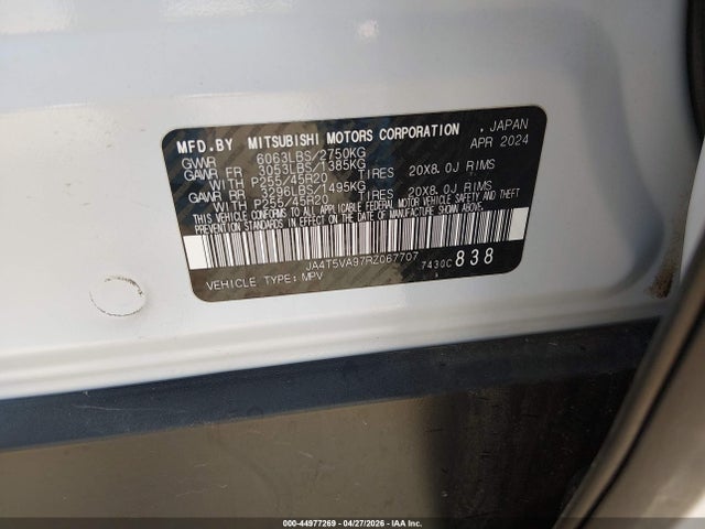 Aukcja sprzedaży 2024 Mitsubishi Outlander Phev Se Ralliart/se S-awc, vin: JA4T5VA97RZ067707, numer aukcji: 44977269