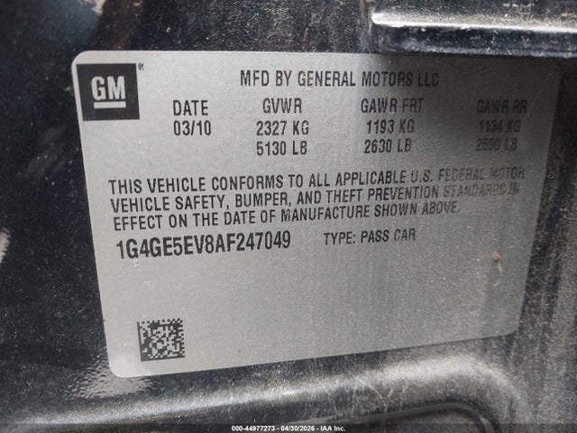 44977273 :رقم المزاد ، 1G4GE5EV8AF247049 vin ، 2010 Buick Lacrosse Cxs مزاد بيع