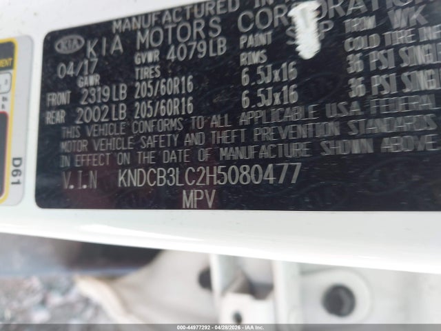 Aukcja sprzedaży 2017 Kia Niro Fe, vin: KNDCB3LC2H5080477, numer aukcji: 44977292