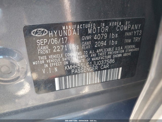 Продаж на аукціоні авто 2018 Hyundai Elantra Gt Sport, vin: KMHH55LC1JU037586, номер лоту: 44977294