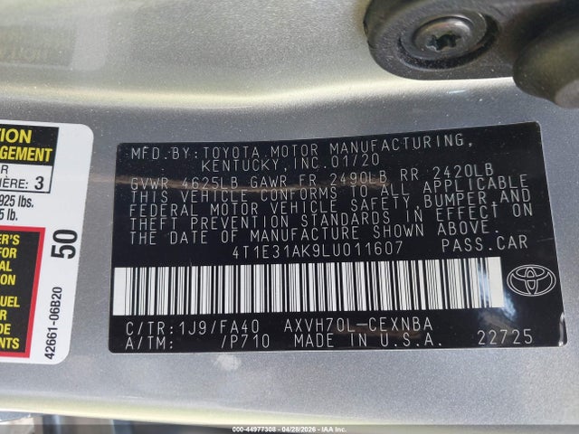 Toyota Camry Le Hybrid 2020 4T1E31AK9LU011607 Image 9