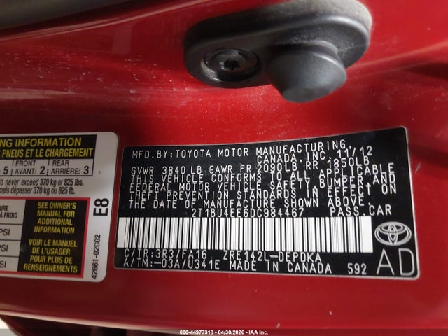 44977318 :رقم المزاد ، 2T1BU4EE6DC984467 vin ، 2013 Toyota Corolla L مزاد بيع