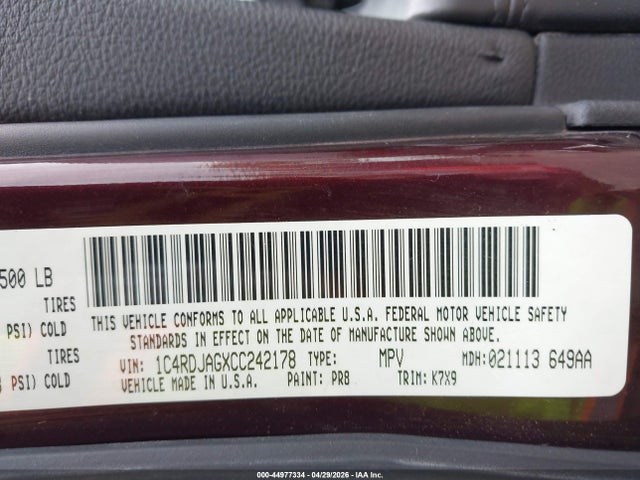 Продажа на аукционе авто 2012 Dodge Durango Sxt, vin: 1C4RDJAGXCC242178, номер лота: 44977334