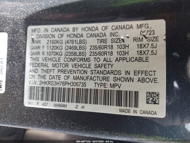 Honda Cr-v Ex-l 2wd 2023 2HKRS3H76PH306735 Image 9