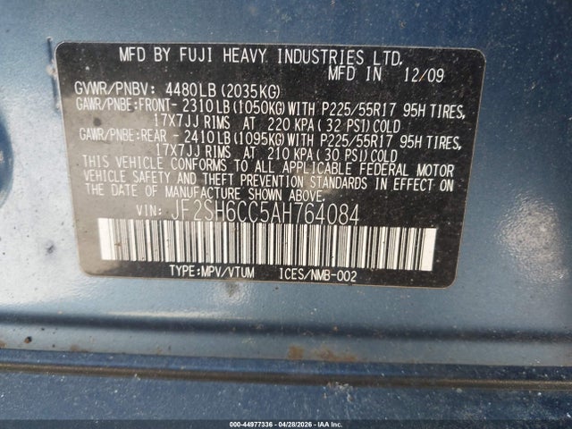Aukcja sprzedaży 2010 Subaru Forester 2.5x Premium, vin: JF2SH6CC5AH764084, numer aukcji: 44977336