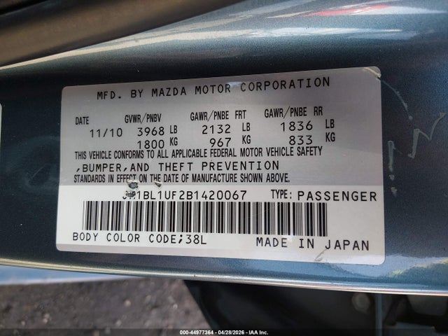 Aukcja sprzedaży 2011 Mazda Mazda3 I Sport, vin: JM1BL1UF2B1420067, numer aukcji: 44977364