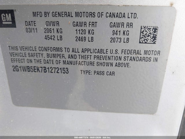 Aukcja sprzedaży 2011 Chevrolet Impala Lt, vin: 2G1WB5EK7B1272153, numer aukcji: 44977374