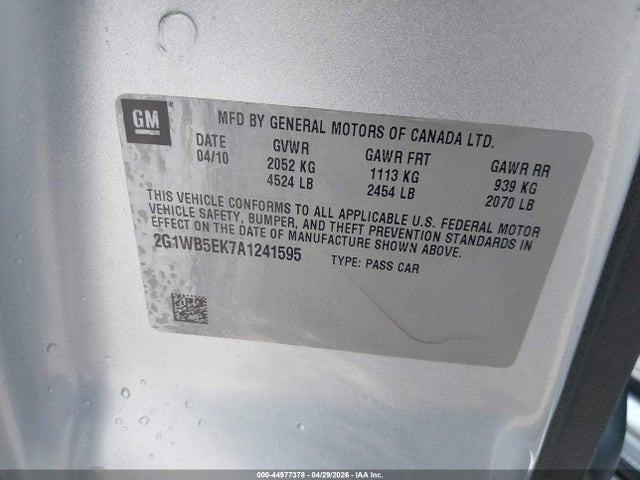 Aukcja sprzedaży 2010 Chevrolet Impala Lt, vin: 2G1WB5EK7A1241595, numer aukcji: 44977378