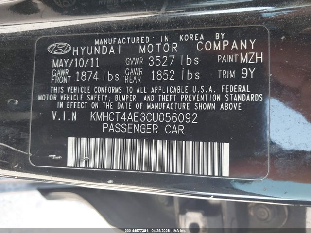 Aukcja sprzedaży 2012 Hyundai Accent Gls, vin: KMHCT4AE3CU056092, numer aukcji: 44977381