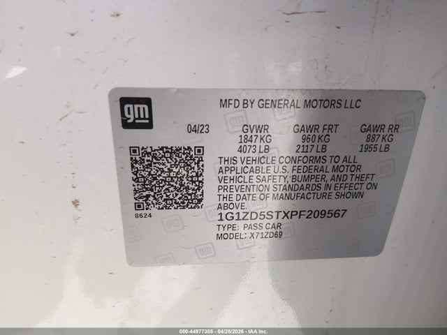 1G1ZD5STXPF209567 Chevrolet Malibu Fwd 1lt