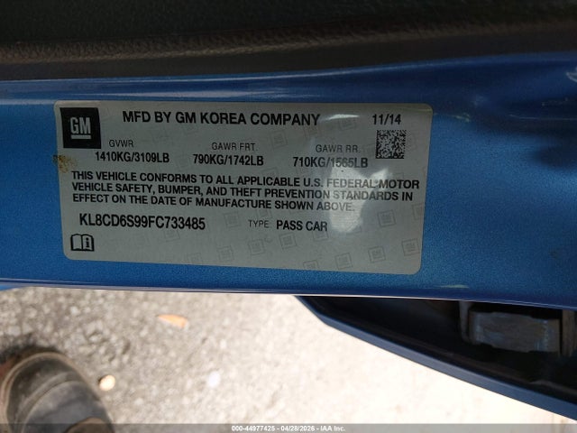 44977425 :رقم المزاد ، KL8CD6S99FC733485 vin ، 2015 Chevrolet Spark 1lt Cvt مزاد بيع