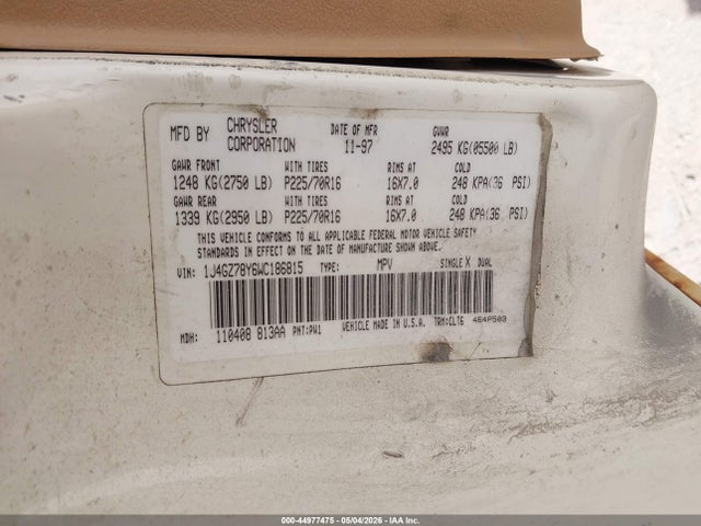 1998 Jeep Grand Cherokee Limited მანქანა იყიდება აუქციონზე, vin: 1J4GZ78Y6WC186815, აუქციონის ნომერი: 44977475