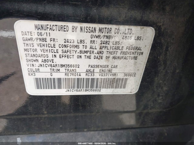 44977485 :رقم المزاد ، JN1CV6AR1BM356602 vin ، 2011 Infiniti G37x مزاد بيع