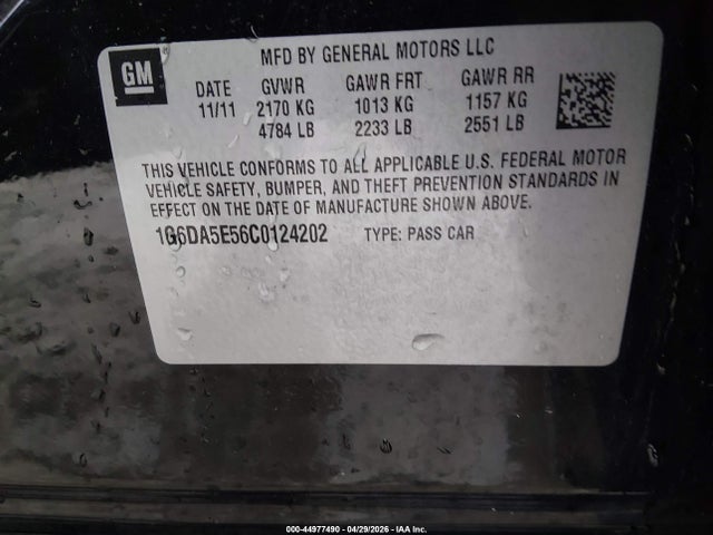 Продаж на аукціоні авто 2012 Cadillac Cts Standard, vin: 1G6DA5E56C0124202, номер лоту: 44977490