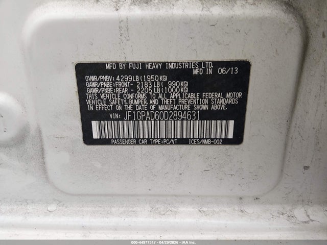Aukcja sprzedaży 2013 Subaru Impreza 2.0i Premium, vin: JF1GPAD60D2894631, numer aukcji: 44977517