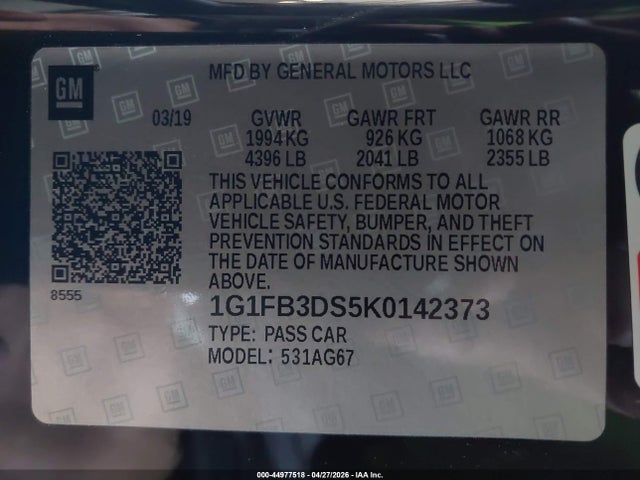 Chevrolet Camaro 1lt 2019 1G1FB3DS5K0142373 Image 9