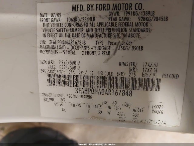 Aukcja sprzedaży 2010 Ford Fusion Se, vin: 3FAHP0HA0AR167848, numer aukcji: 44977529