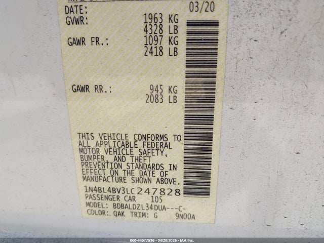 1N4BL4BV3LC247828 Nissan Altima S Fwd