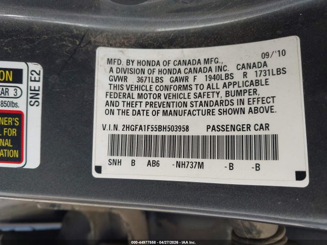Aukcja sprzedaży 2011 Honda Civic Lx, vin: 2HGFA1F55BH503958, numer aukcji: 44977558