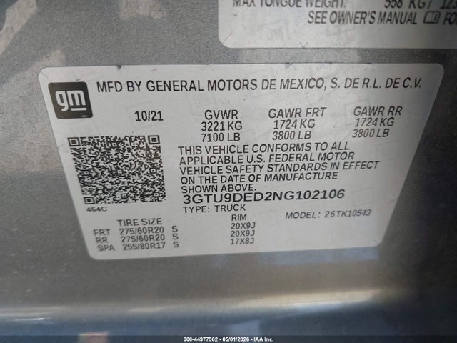 3GTU9DED2NG102106 GMC Sierra 1500 Limited 4wd Short Box Slt