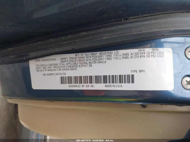 2006 Subaru Outback 2.5i მანქანა იყიდება აუქციონზე, vin: 4S4BP61CX67315724, აუქციონის ნომერი: 44977579