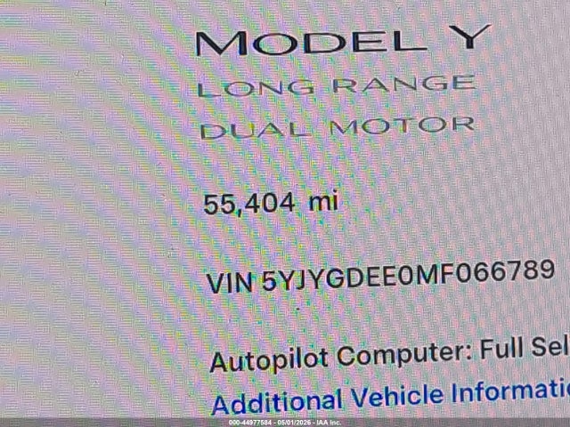 Aukcja sprzedaży 2021 Tesla Model Y Long Range Dual Motor All-wheel Drive, vin: 5YJYGDEE0MF066789, numer aukcji: 44977584