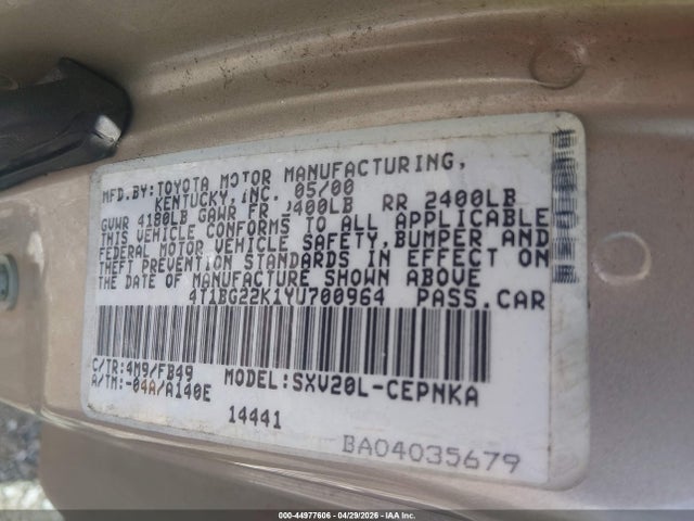 Продажа на аукционе авто 2000 Toyota Camry Le, vin: 4T1BG22K1YU700964, номер лота: 44977606