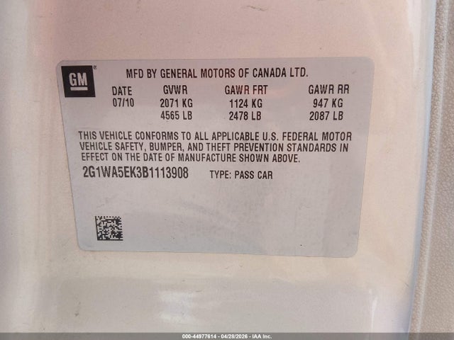 Продаж на аукціоні авто 2011 Chevrolet Impala Ls, vin: 2G1WA5EK3B1113908, номер лоту: 44977614