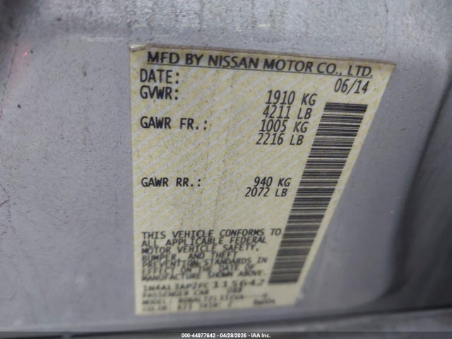 Aukcja sprzedaży 2015 Nissan Altima 2.5 Sl, vin: 1N4AL3AP2FC115642, numer aukcji: 44977642