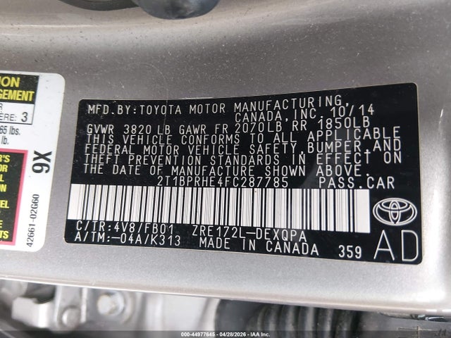 2T1BPRHE4FC287785 Toyota Corolla Le Eco