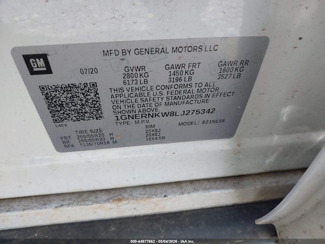 Aukcja sprzedaży 2020 Chevrolet Traverse Fwd High Country, vin: 1GNERNKW8LJ275342, numer aukcji: 44977662
