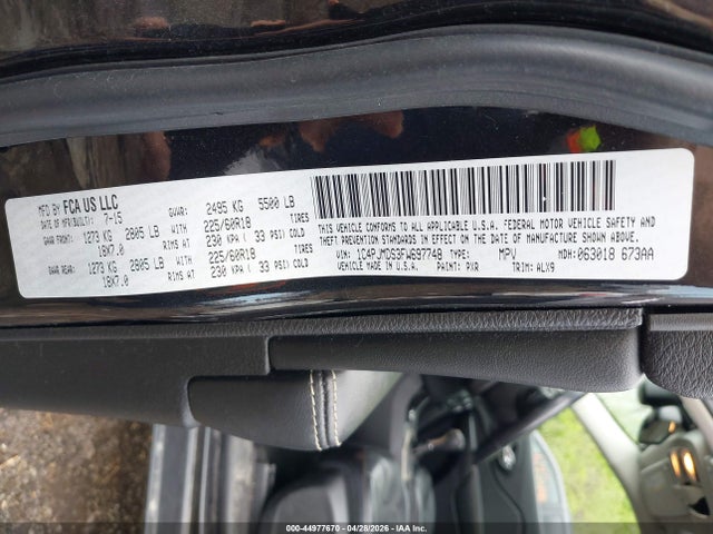 Продажа на аукционе авто 2015 Jeep Cherokee Limited, vin: 1C4PJMDS3FW697748, номер лота: 44977670