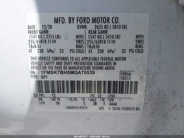 Ford Explorer 2021 1FMSK7BH0MGA70539 Image 9