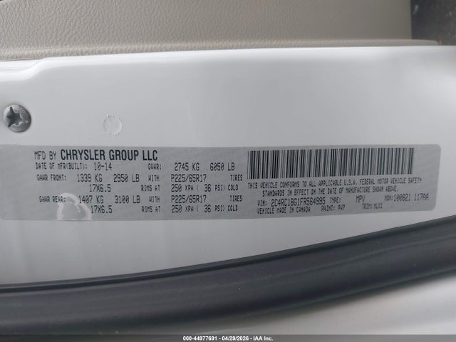 Продаж на аукціоні авто 2015 Chrysler Town & Country Touring, vin: 2C4RC1BG1FR564995, номер лоту: 44977691