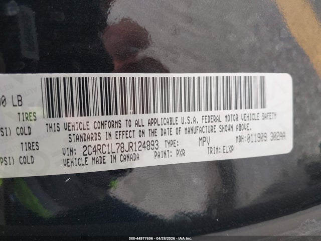 Aukcja sprzedaży 2018 Chrysler Pacifica Hybrid Touring L, vin: 2C4RC1L78JR124893, numer aukcji: 44977696