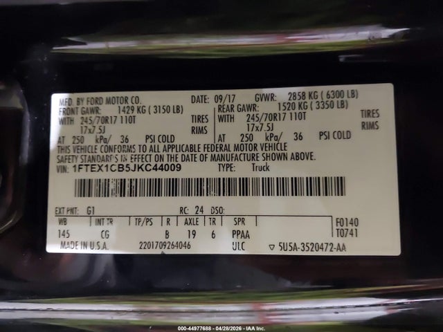 Продажа на аукционе авто 2018 Ford F-150 Xl, vin: 1FTEX1CB5JKC44009, номер лота: 44977688