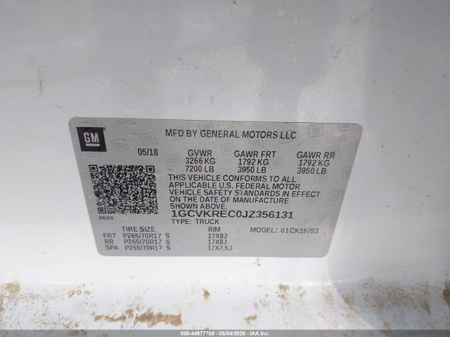 Продаж на аукціоні авто 2018 Chevrolet Silverado 1500 1lt, vin: 1GCVKREC0JZ356131, номер лоту: 44977709