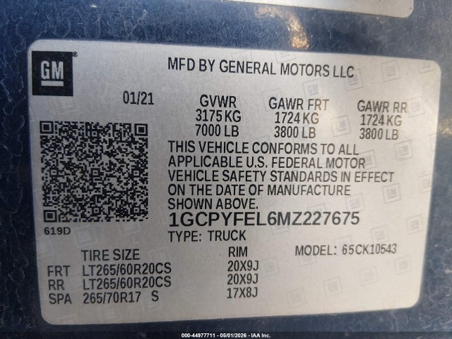 2021 Chevrolet Silverado 1500 4wd  Short Bed Lt Trail Boss მანქანა იყიდება აუქციონზე, vin: 1GCPYFEL6MZ227675, აუქციონის ნომერი: 44977711